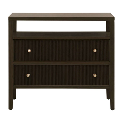 Hyz Extra Wide Nightstand | 2 Drawers w Open Shelf | Dutch Brown Oak