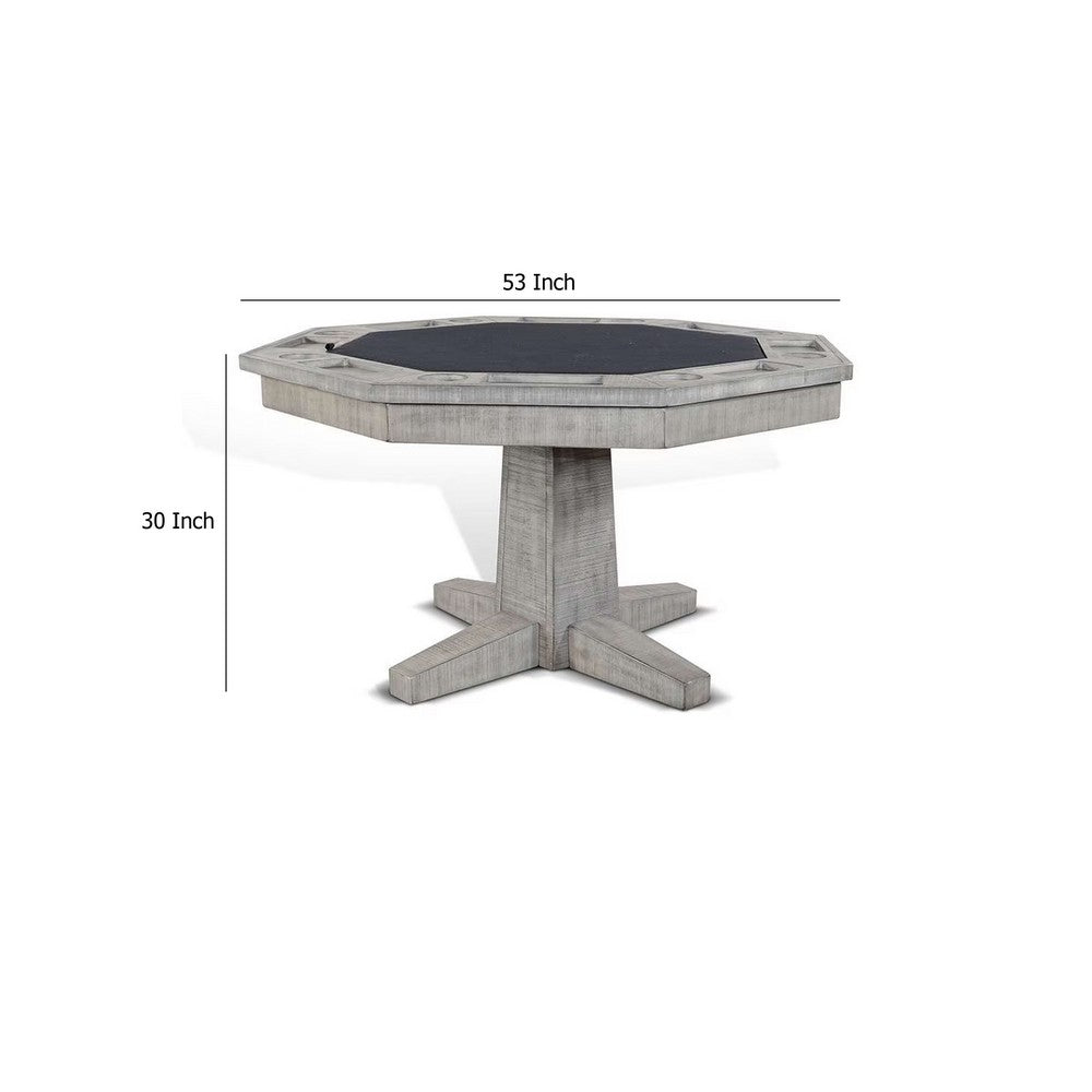 Zeka Game Table w Reversible Dining Top | Gray Mahogany Wood 53"