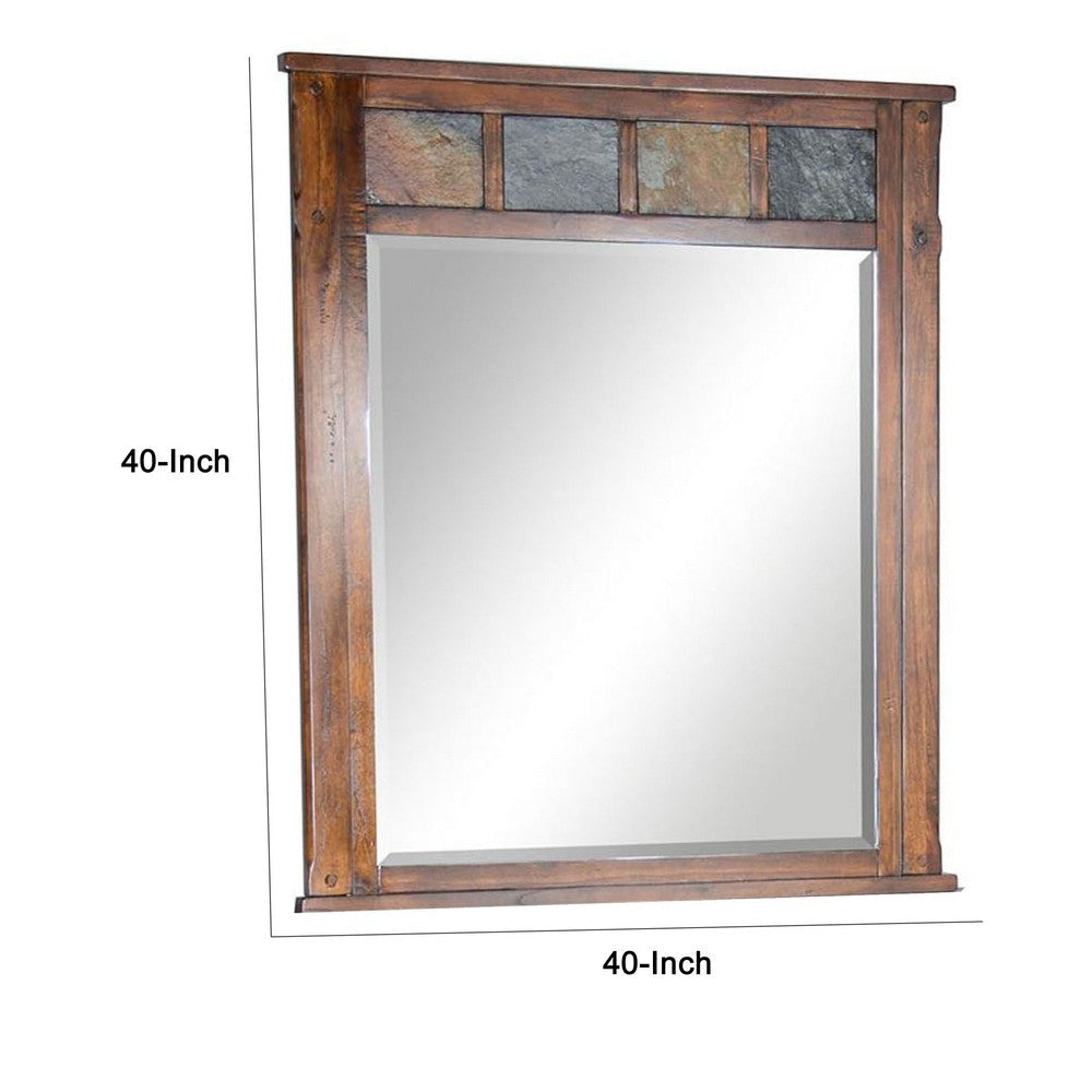 Odel Vanity Dresser Mirror | Natural Slate Inlay | Dark Brown 46’’ BM333342