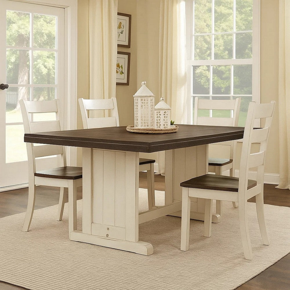 Orso Dining Table | 60" Rectangular Plank Top | Off White and Brown