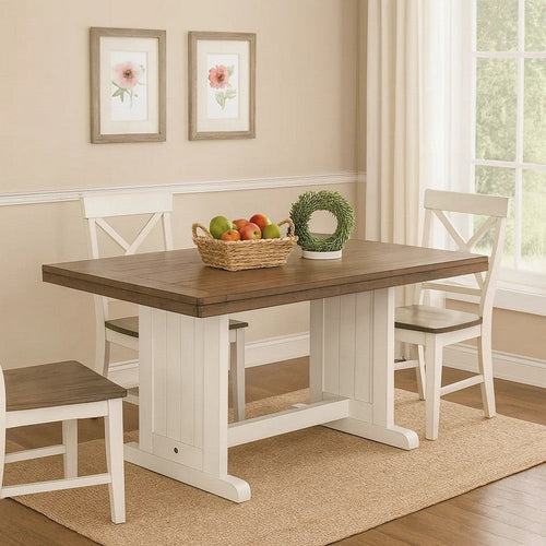 Dean Dining Table | 60" Rectangular Plank Top | Off White and Brown