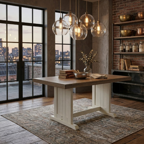 Dean Dining Table | 60" Rectangular Plank Top | Off White and Brown