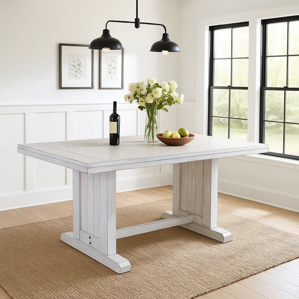Sime Dining Table | 60" Rectangular Plank Top Off White Mahogany Wood