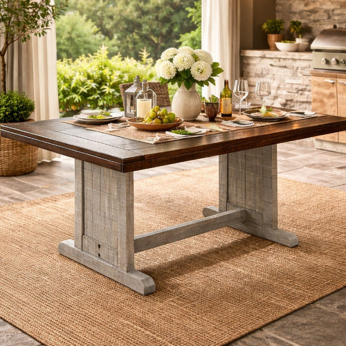 Camie Dining Table | 60" Rectangular Plank Top | Dark Brown n Gray