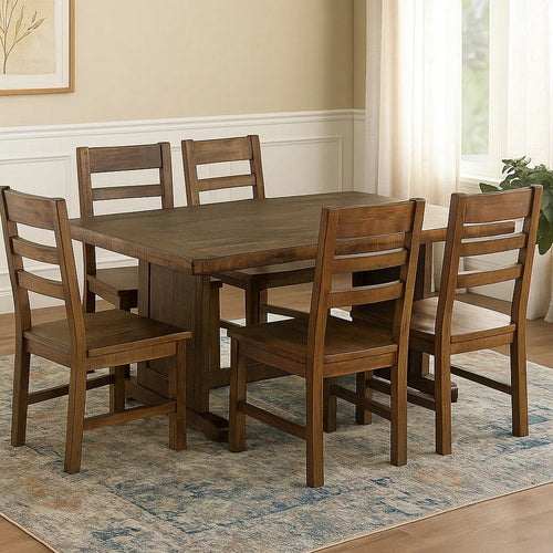 Camie Dining Table | 60" Rectangular Plank Top | Brown Mahogany Wood