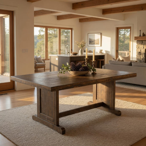 Camie Dining Table | 60" Rectangular Plank Top | Brown Mahogany Wood
