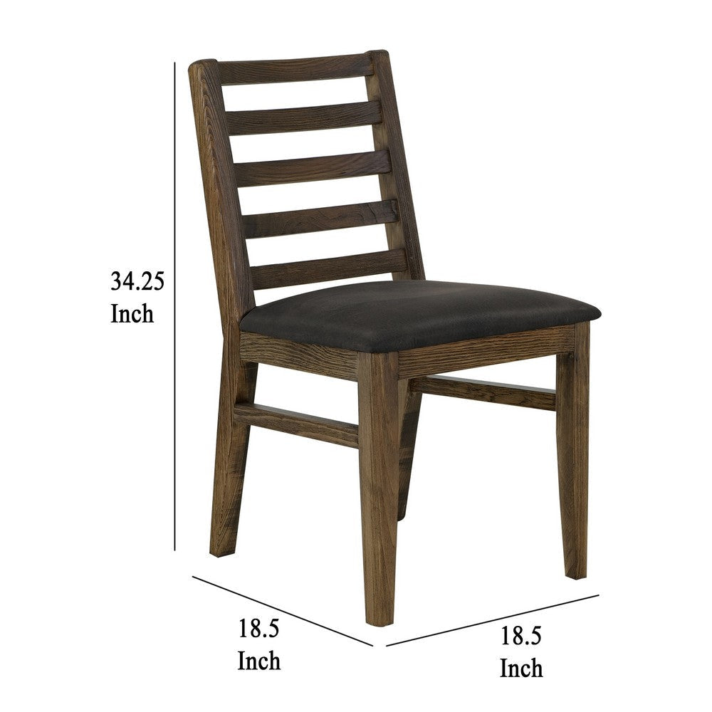 Tinaa Side Dining Chair | Black Polyester | Brown Pine Wood Ladderback BM333428