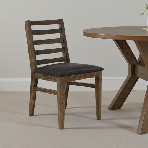 Tinaa Side Dining Chair | Black Polyester | Brown Pine Wood Ladderback