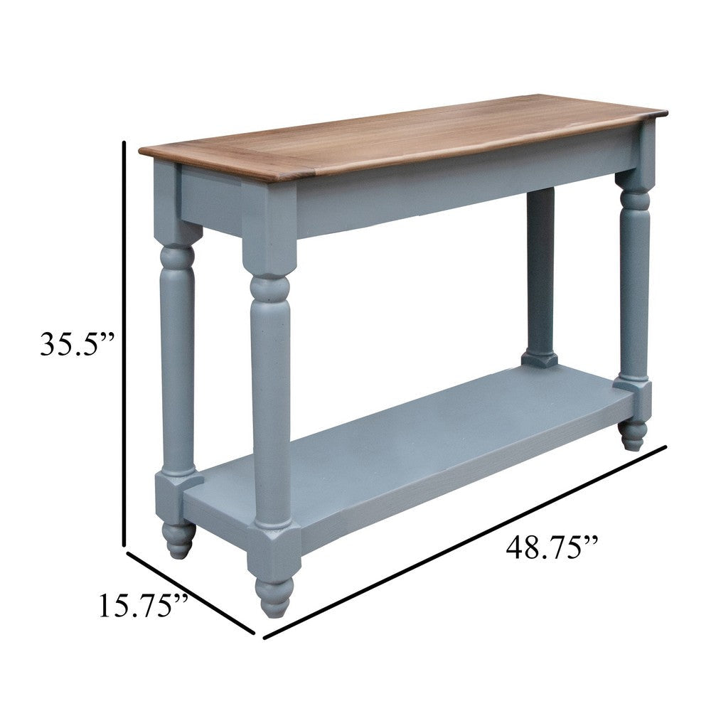 Ify Sofa Console Table | Shelf | Slate Blue | Brown Melina Wood | 49’’