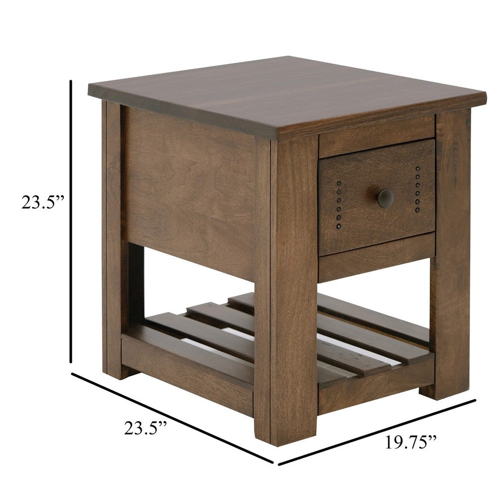 Linaa Chairside Table | 1 Drawer | 1 Shelf | Barrel Brown Wood | 24’’ BM333453