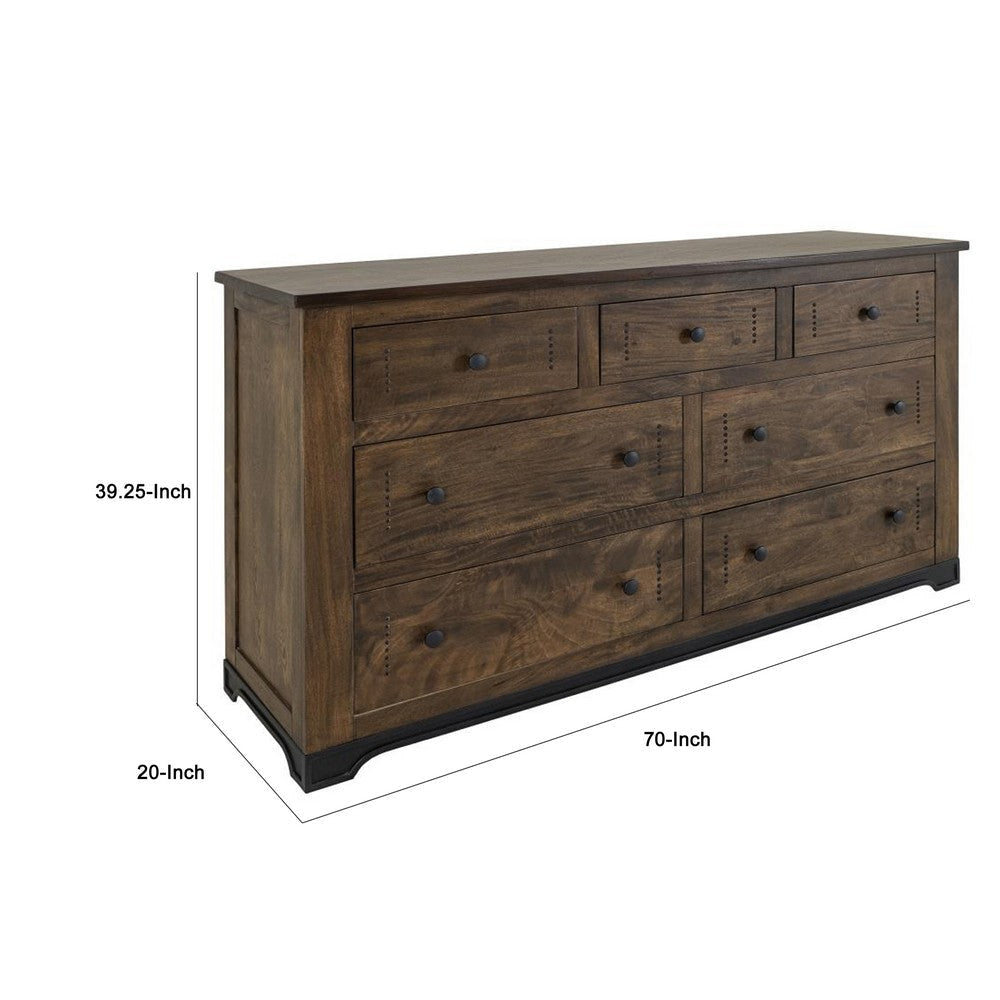 Linaa Wide Dresser | 7 Drawers | Barrel Brown Wood | Knob Handles BM333454