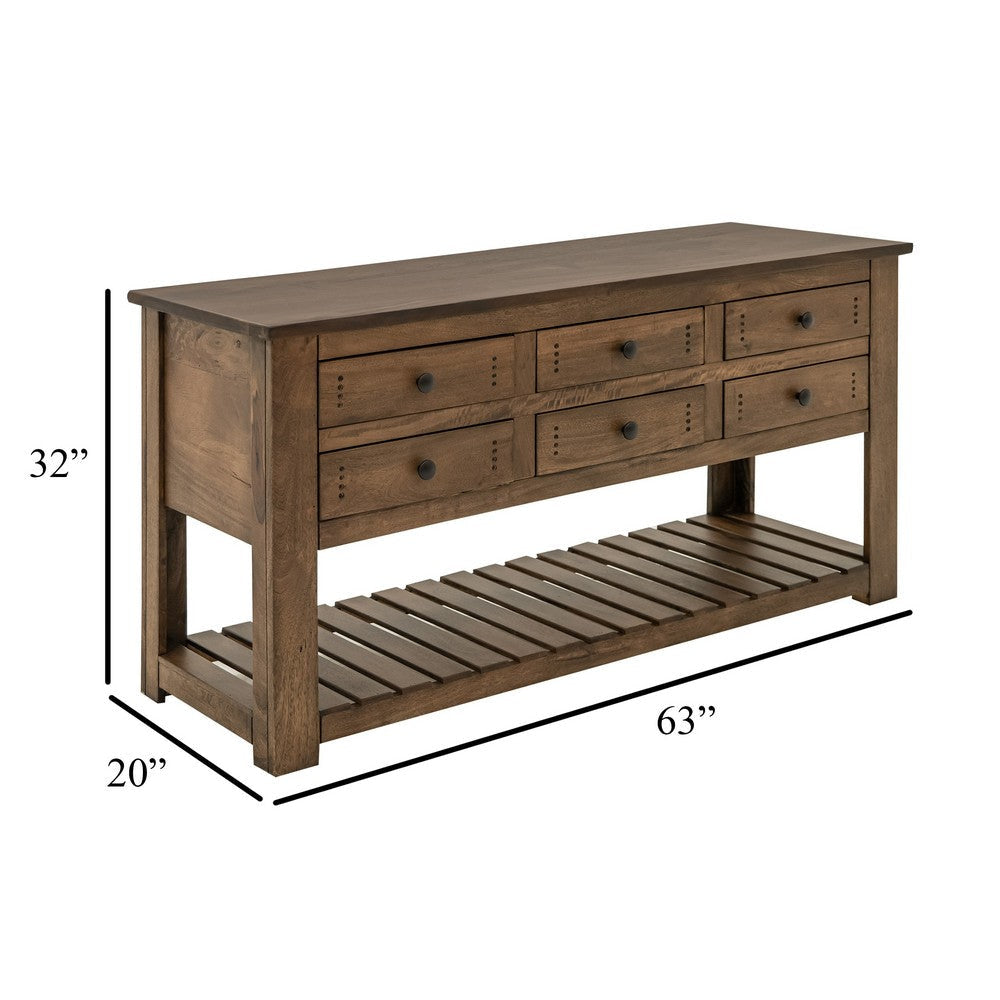 Linaa Sofa Console Table Drawers and Shelf Barrel Brown Wood 63’’ BM333457