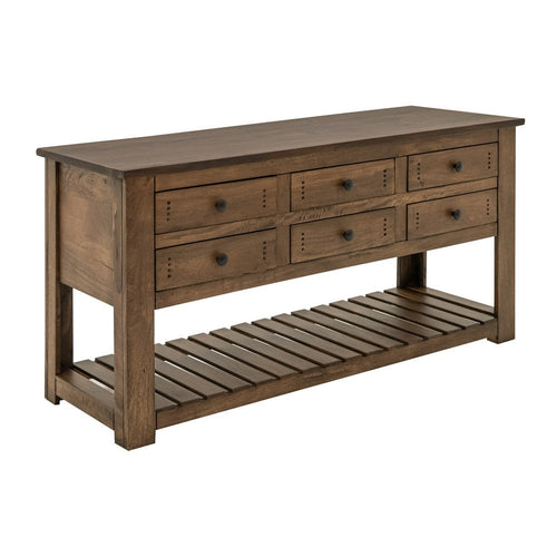 Linaa Sofa Console Table, Drawers and Shelf, Barrel Brown Wood, 63"