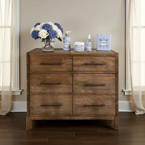 Terry Wide Dresser | 6 Drawer | Walnut Brown Mango and Melina Wood