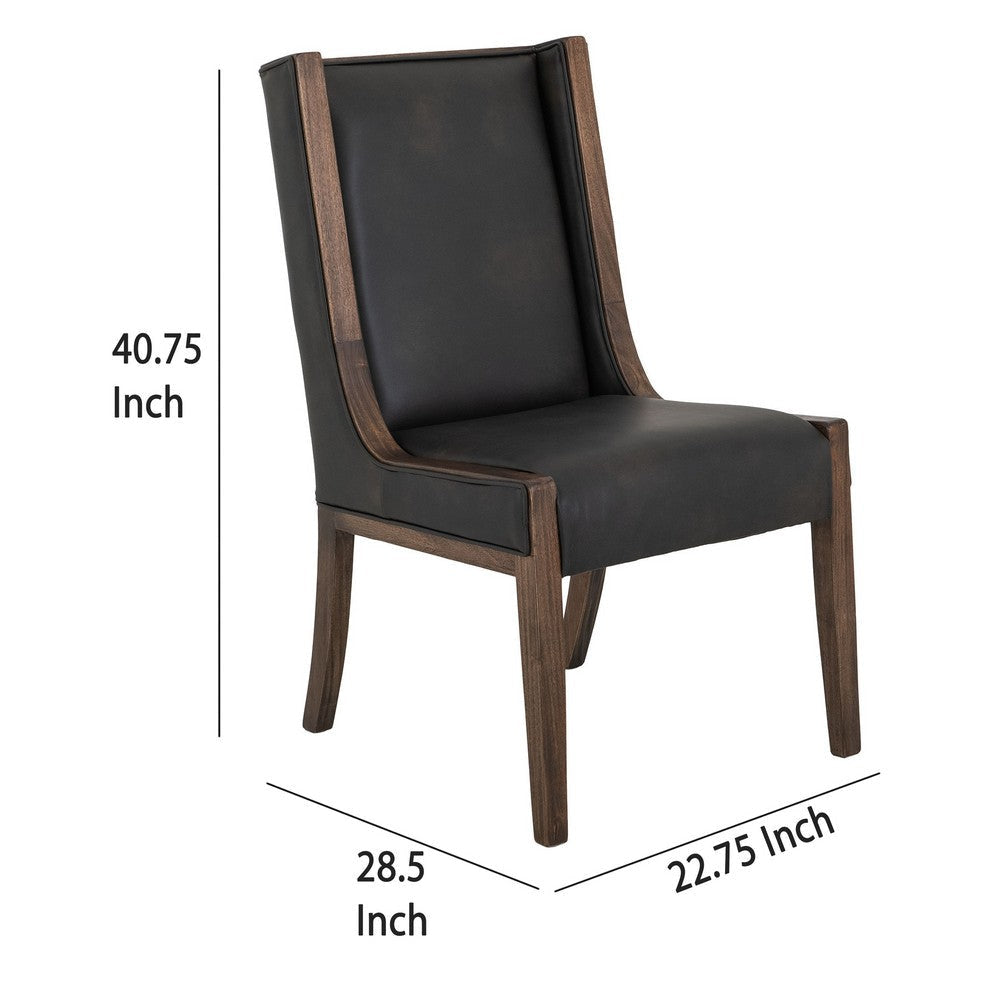 Ally Dining Side Chair Set of 2 | Brown Wood | Black Faux Leather BM333479