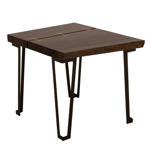 Ally Side End Table | Gold Metal Inlays | Walnut Brown Parota 24"