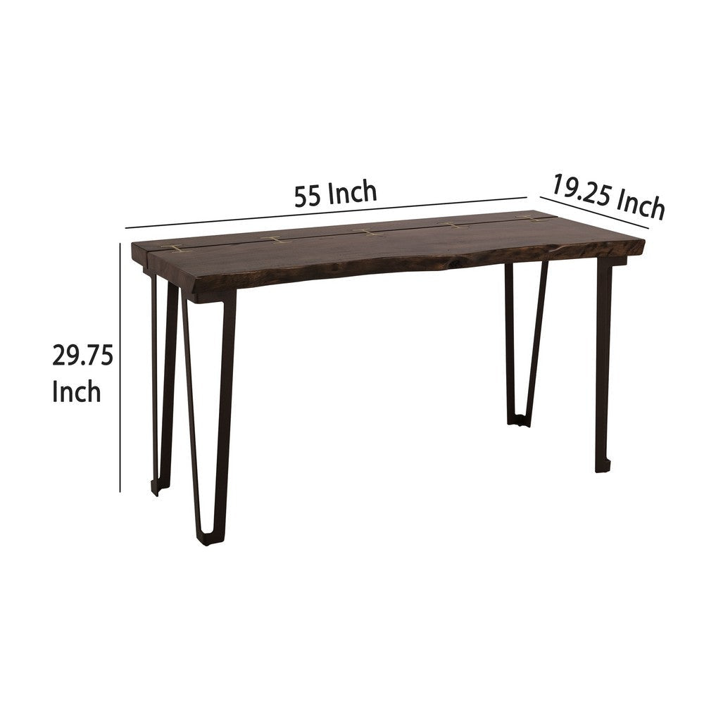 Ally Sofa Console Table | Gold Metal Inlays | Brown Parota Wood | 55’’ BM333486