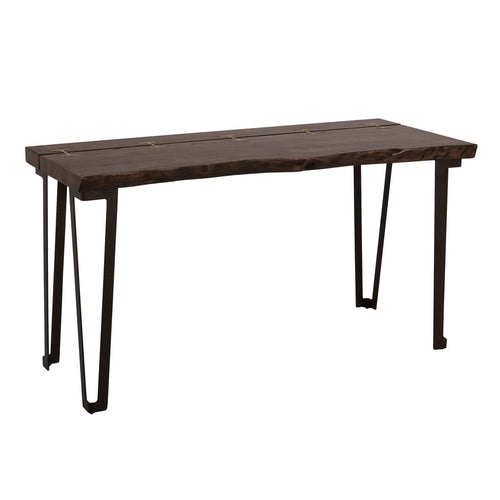 Ally Sofa Console Table | Gold Metal Inlays | Brown Parota Wood | 55"