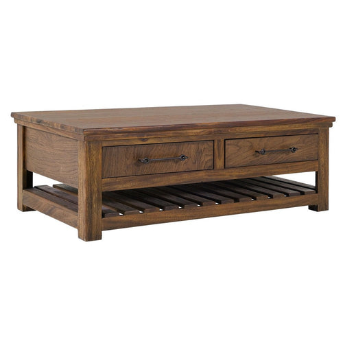 Ally Cocktail Coffee Table | 4 Drawers Shelf | Brown Parota Wood 50"