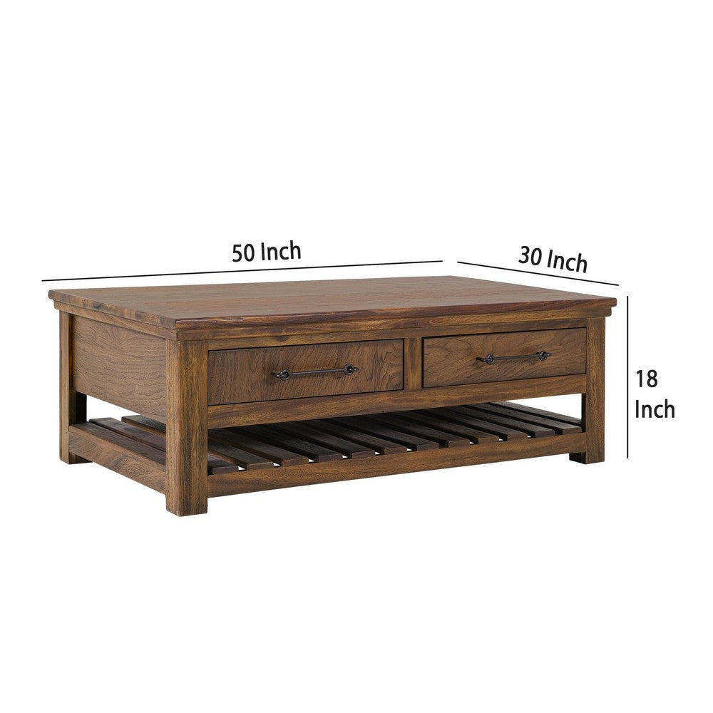 Ally Cocktail Coffee Table | 4 Drawers Shelf | Brown Parota Wood 50’’ BM333488