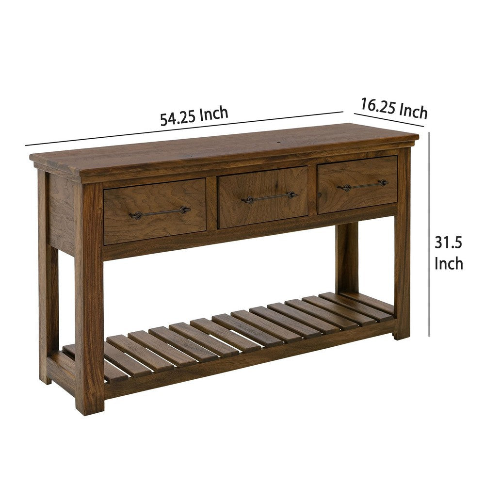 Ally Sofa Console Table | 3 Drawers | Slatted Shelf | Brown Wood | 54’’ BM333491