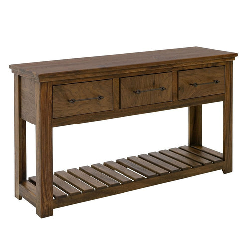 Ally Sofa Console Table | 3 Drawers | Slatted Shelf | Brown Wood | 54"