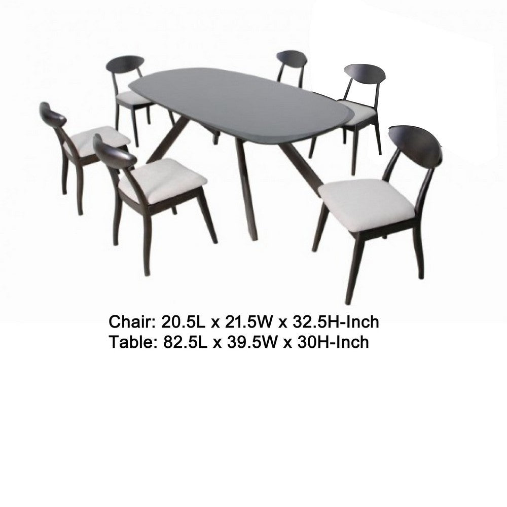 Ziva 7pc Dining Table Set | 6 Fabric Chairs | 3D Cut Edges Black Wood BM333499