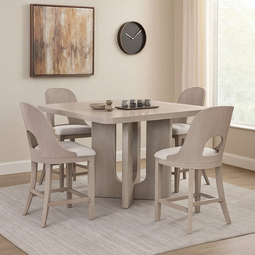 Zoko 7pc Counter Height Dining Table Set | Polyester White Wash Oak
