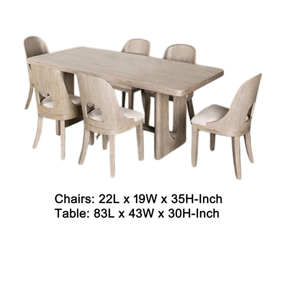 Zoko 7pc Dining Table Set | Polyester Cushion Seats | White Wash Wood BM333511