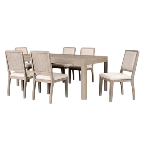 Giva 7pc Dining Table Set | 6 Polyester Chairs | Natural Brown Wood