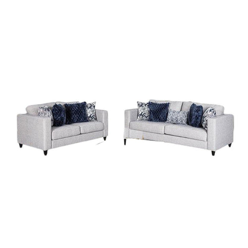 Harie 2pc Sofa Loveseat Set | 9 Accent Pillows | Light Gray Chenille