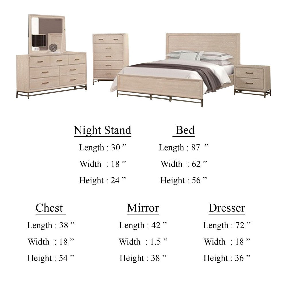 Rozie 5pc Queen Bedroom Set | Chest | Dresser Mirror | Light Oak Brown BM333536