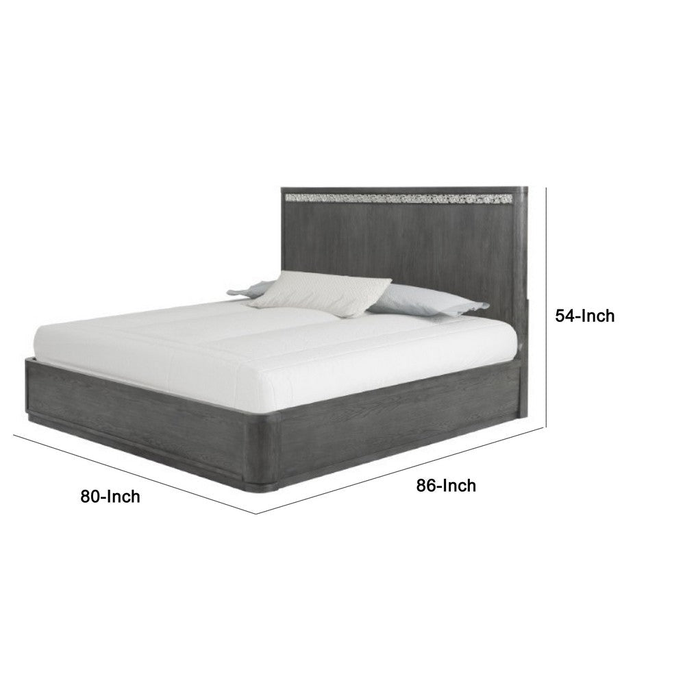 Zoko King Bed | Panel Style Headboard | Chrome | Ash Gray Solid Wood