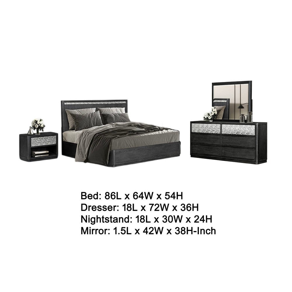 Zoko 4pc Queen Bedroom Set | USB Nightstand | Mirror | Ash Gray Wood BM333540