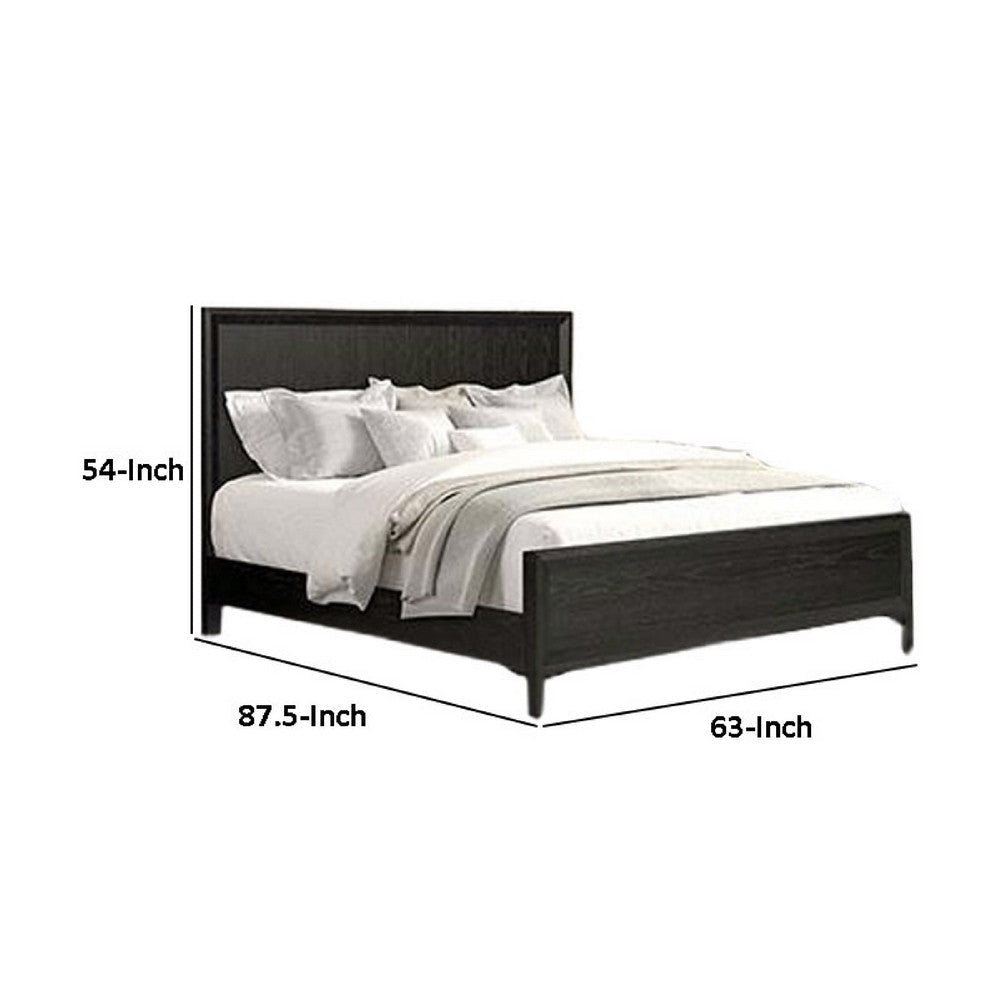 Kaira Queen Size Bed | Metal Accents | Espresso Brown Solid Rubberwood