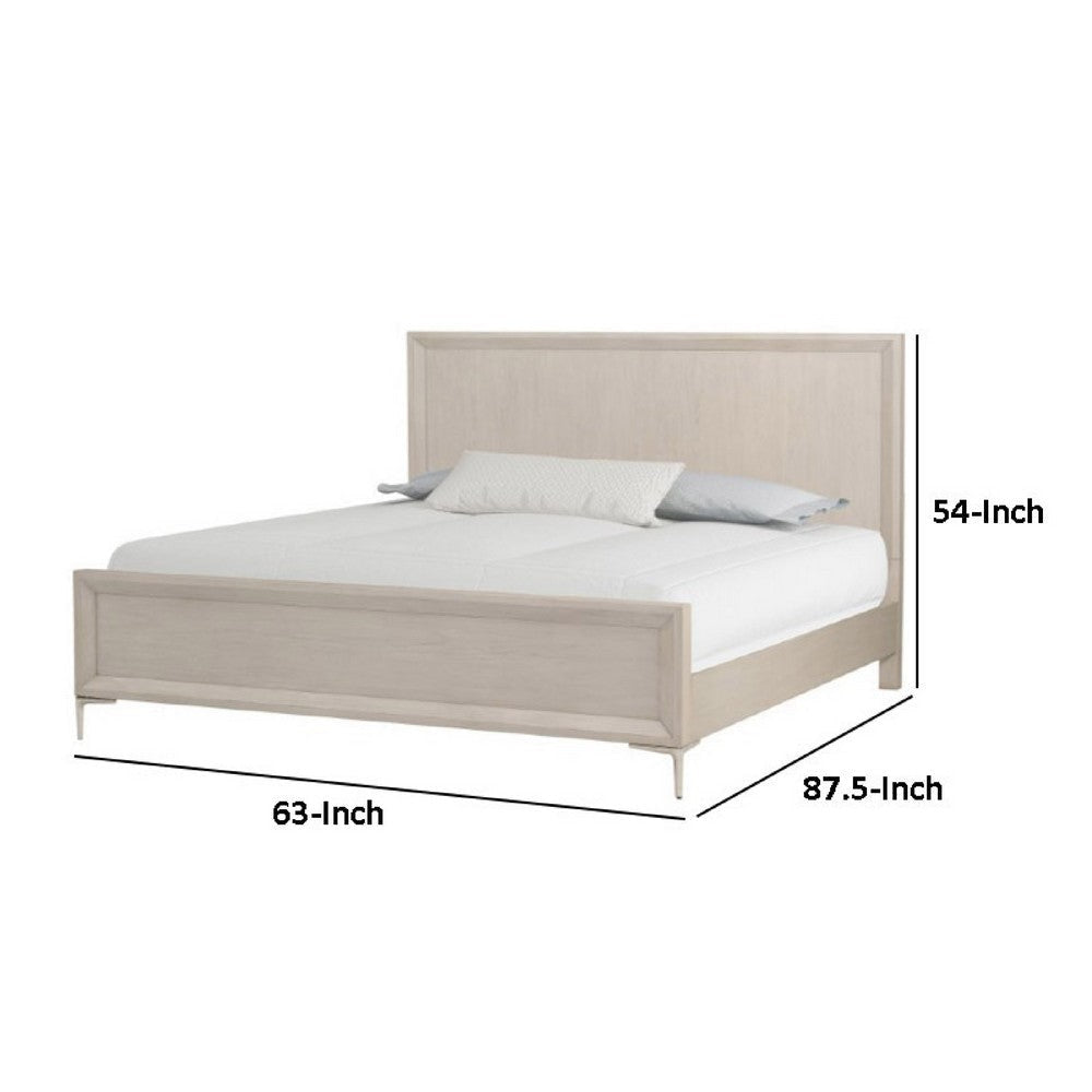 Kaira Queen Size Bed with Metal Accents | Natural Oak Solid Rubberwood