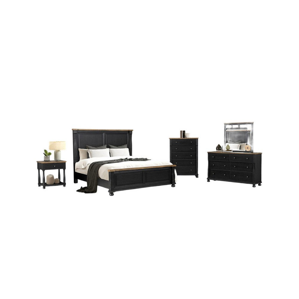 Ginie 4pc Queen Bedroom Set | USB Bedside Table | Black Oak Brown