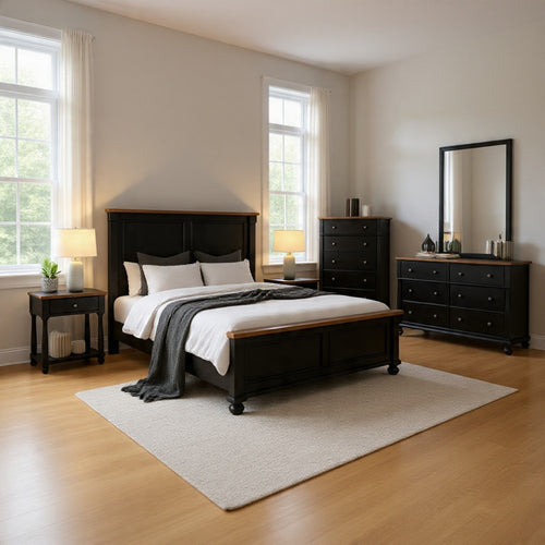Ginie 4pc Queen Bedroom Set | USB Bedside Table | Black Oak Brown