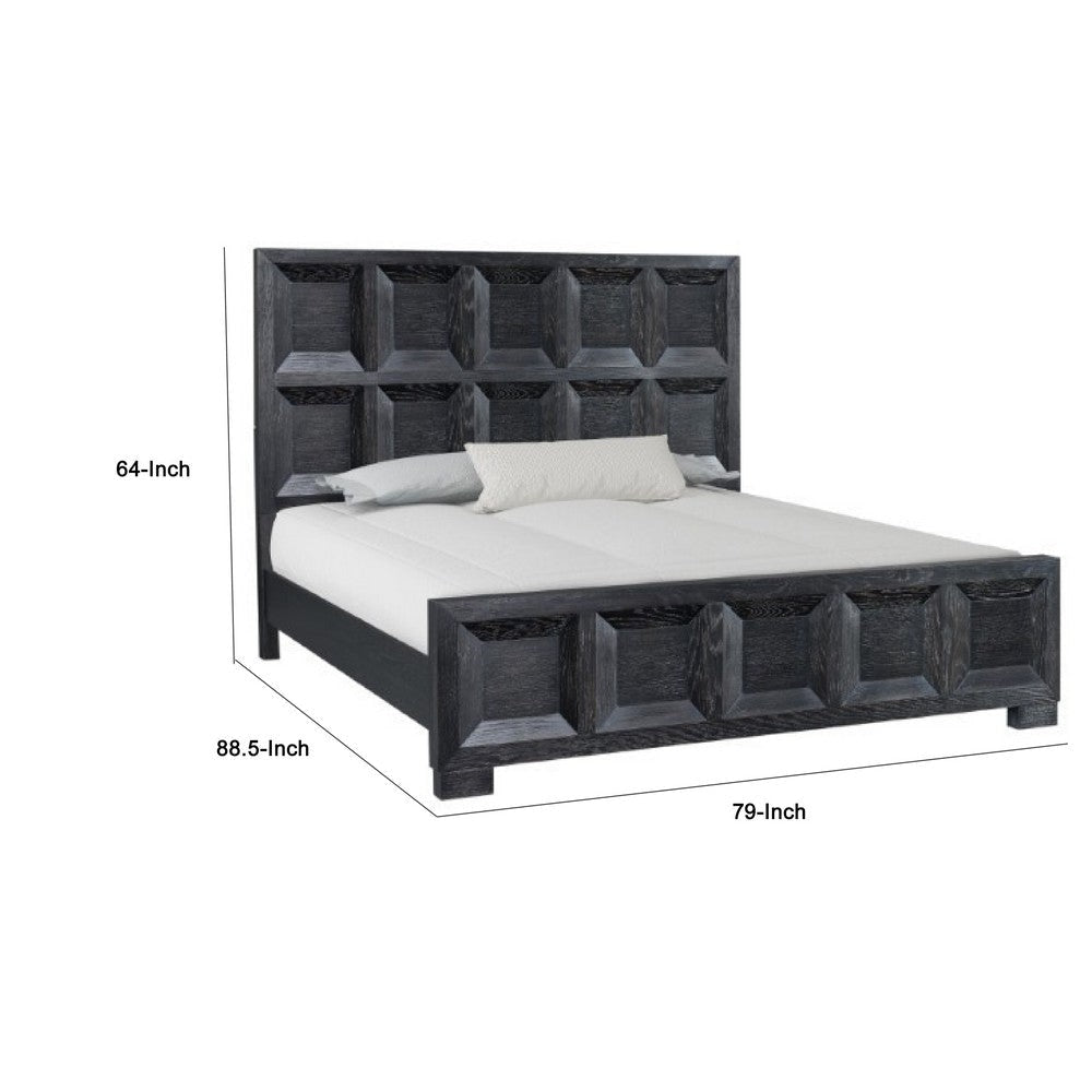 Kizie King Bed | Classic Recessed Panel | Weathered Black Solid Wood
