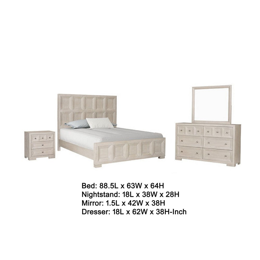 Kizie 4pc Queen Bedroom Set | XL Nightstand | Dresser Mirror | Beige BM333574