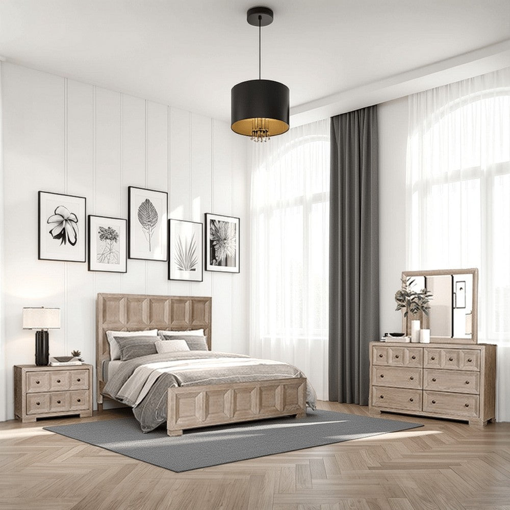 Kizie 4pc Queen Bedroom Set- XL Nightstand- Dresser Mirror Beige Wood Kizie 4pc Queen Bedroom Set- XL Nightstand- Dresser Mirror Beige Wood