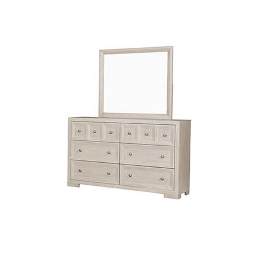 Kizie 5pc Queen Bedroom Set, 2 Nightstands, Dresser Mirror, Beige Wood
