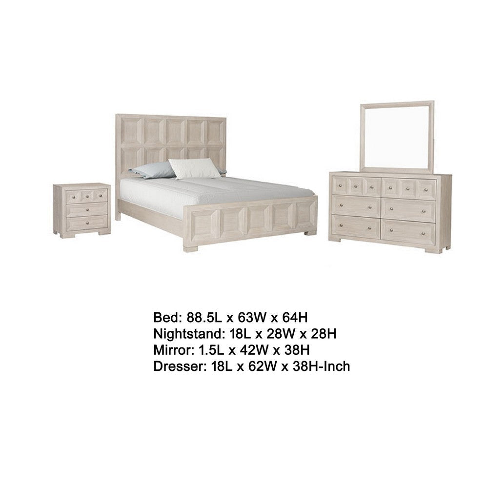 Kizie 5pc Queen Bedroom Set 2 Nightstands Dresser Mirror Beige Wood BM333576
