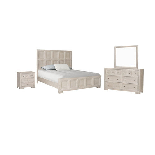 Kizie 5pc Queen Bedroom Set, 2 Nightstands, Dresser Mirror, Beige Wood