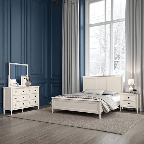 Alta 4pc Queen Bedroom Set, Nightstand, Dresser Mirror | White Wood
