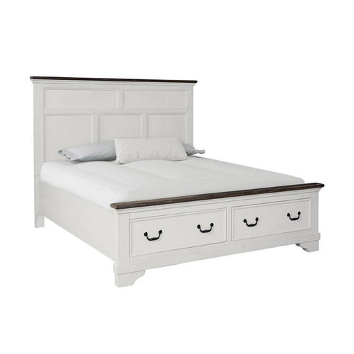 Hamps King Size Bed | 2 Drawers | White and Dark Brown Solid Wood