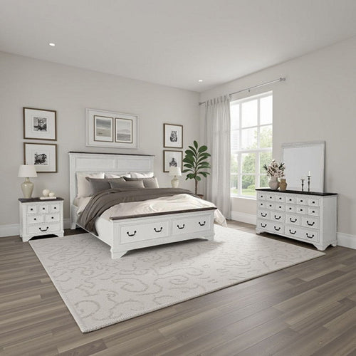 Hamps 5pc Queen Bedroom Set with 2 Nightstands | White and Dark Brown