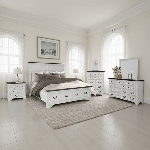 Hamps 5pc Queen Bedroom Set | Nightstand Tall Chest | White Dark Brown