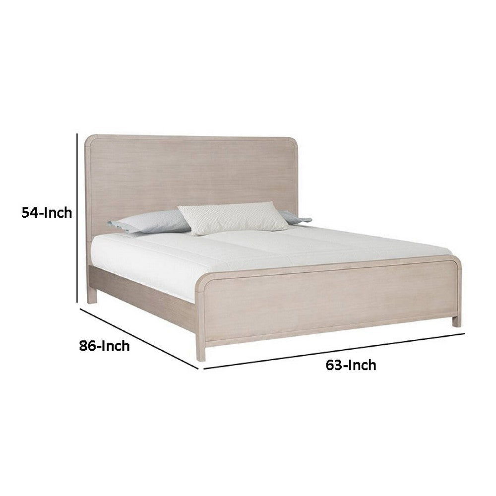 Giva Queen Bed | Rounded Edges | Natural Oak Beige | Solid Rubberwood