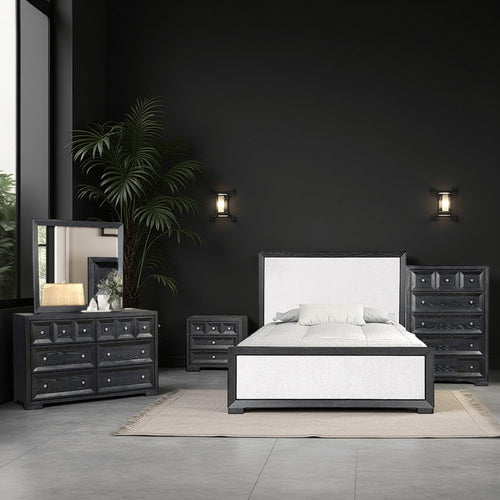 Kizie 4pc Queen Bedroom Set | Beveled Mirror XL Nightstand Black White
